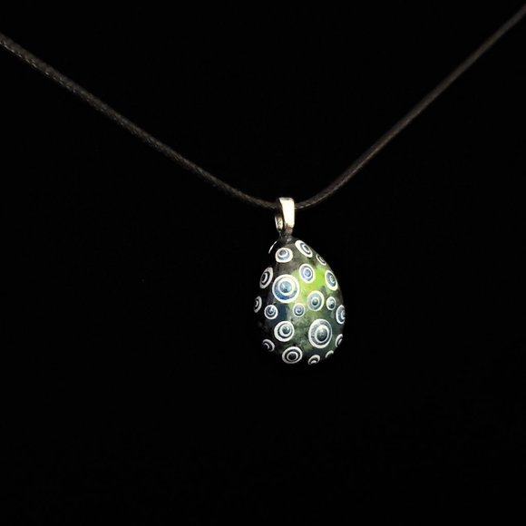 Hand Painted Dot Art Pendant,Blue Sapphire and White spheres multicolored - Picture 4 of 15